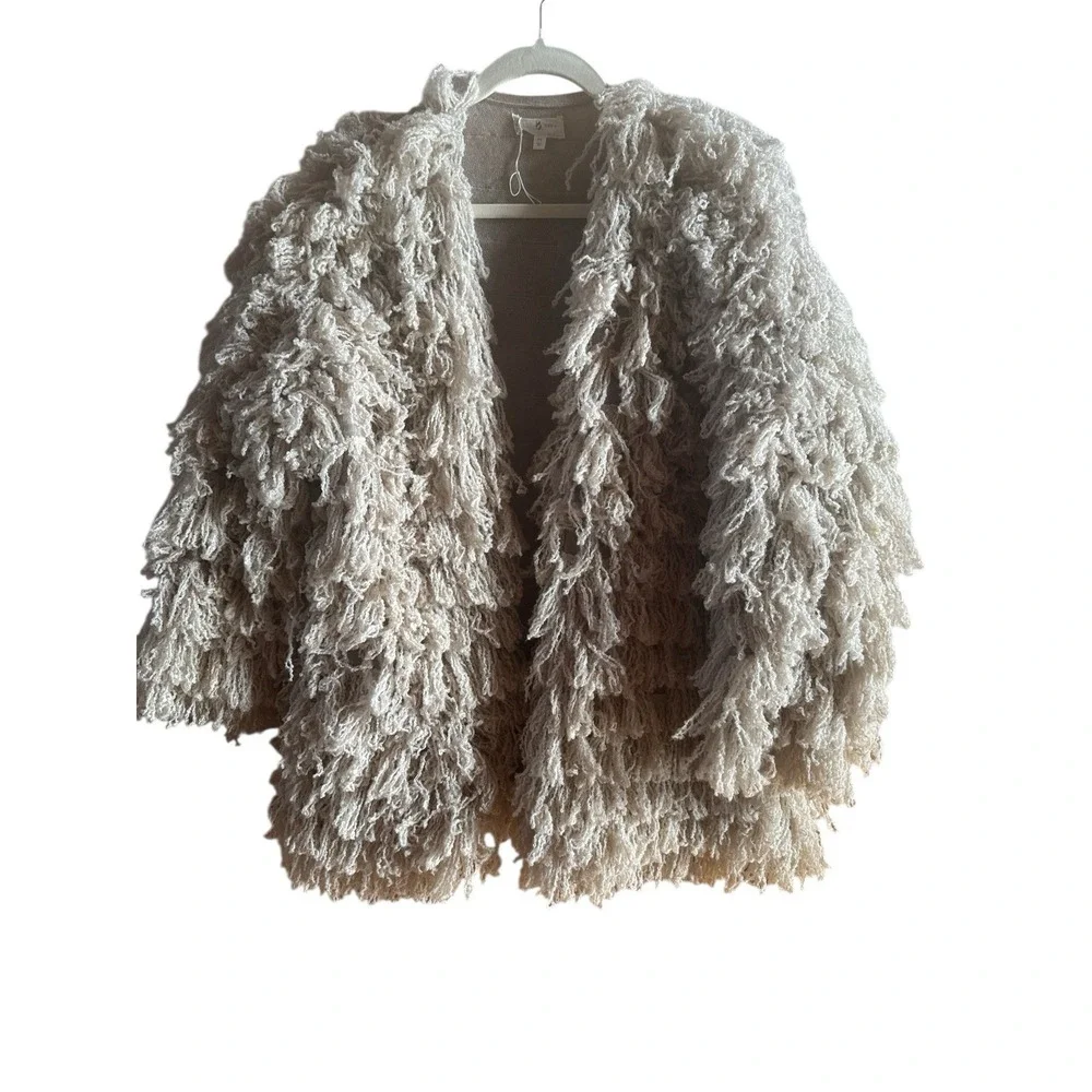 Lou & Grey Ivory Boho Wool Blend Shaggy Yarns Woman's Sz Medium Statement Jacket